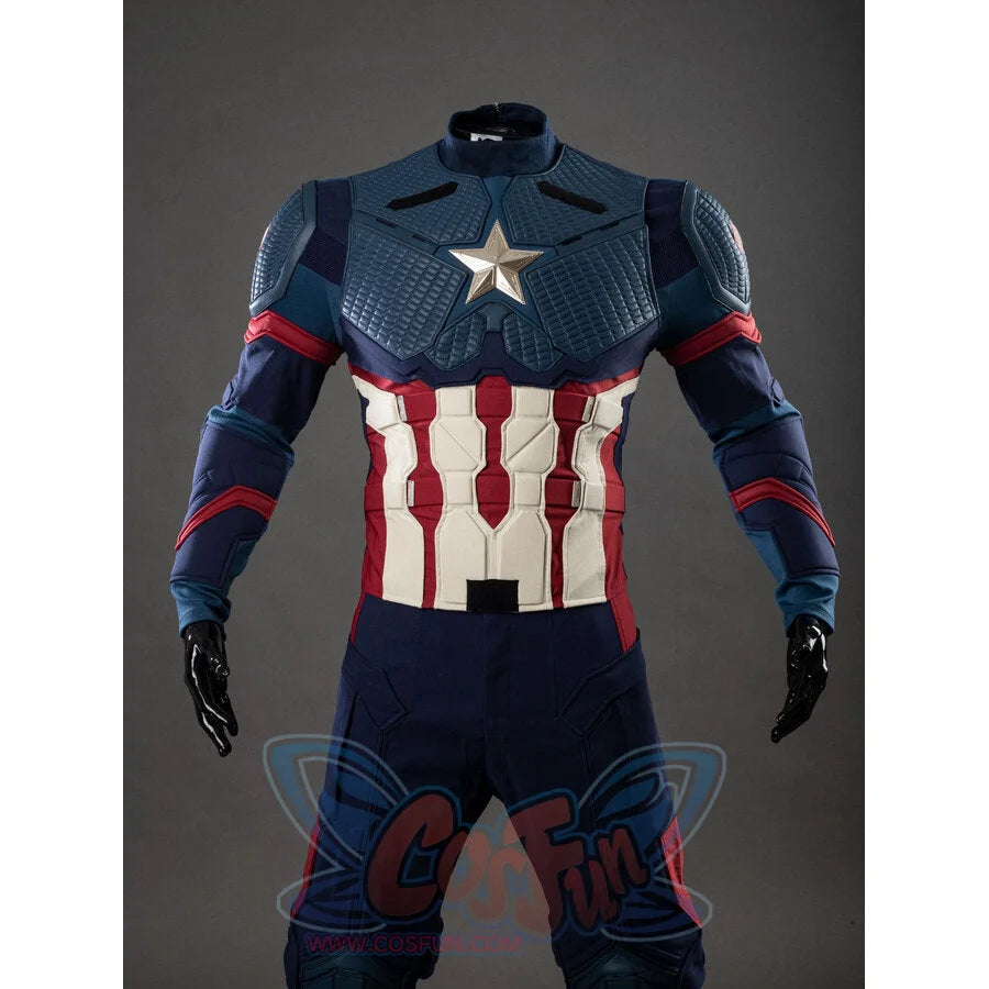 Full front view of Captain America cosplay armor set without head, showing all armor layers