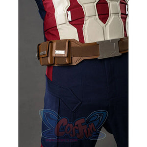 Side view of the Captain America cosplay belt showing utility pouch and metal hardware detail