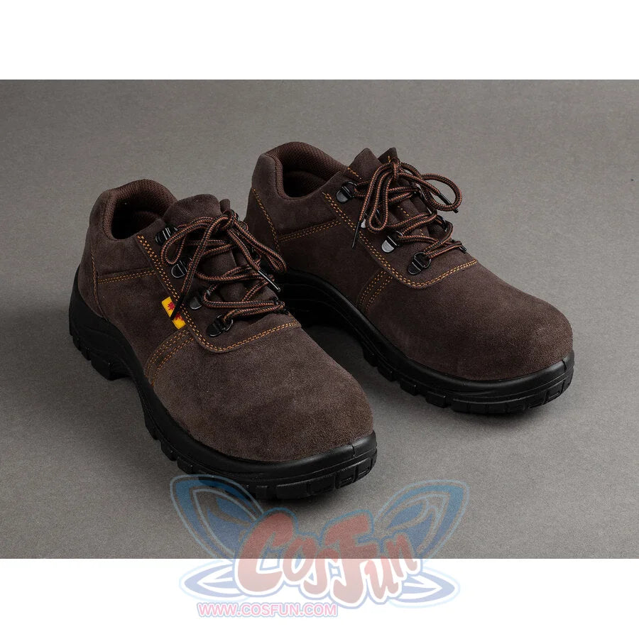 Brown suede lace-up boots for Captain America cosplay, front angle view of both shoes