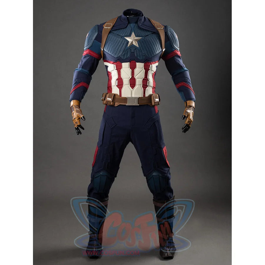 Front view of Captain America cosplay costume without helmet, showing chest armor and star badge