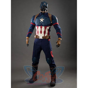 Full front standing pose of Captain America cosplay costume showing star emblem and complete armor