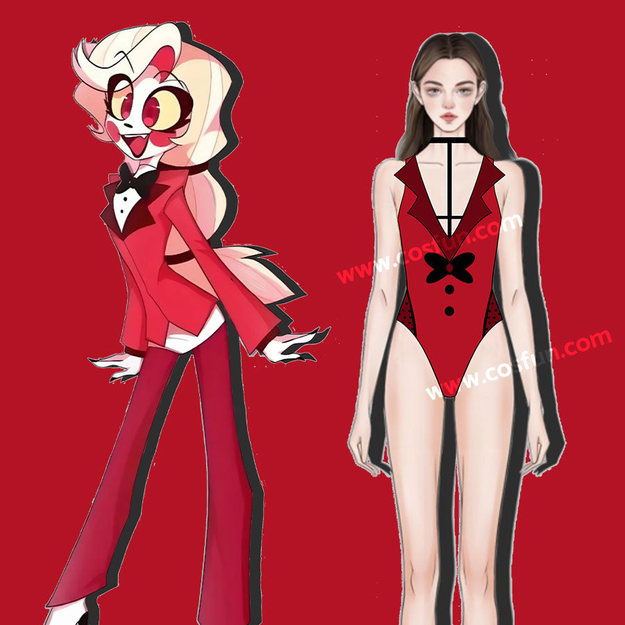 【CONFIRMATION】$3 Deposit = 12% OFF Coupon Hazbin Hotel Cosplay Charlie Red One-Piece Swimsuit