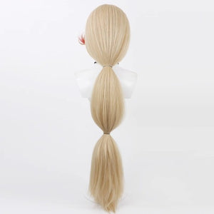 Hazbin Hotel Charlie Morningstar cosplay wig, back view of long blonde hair in pigtail style
