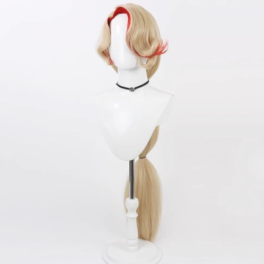 Hazbin Hotel Charlie Morningstar cosplay wig, long blonde and pink highlighted, side view