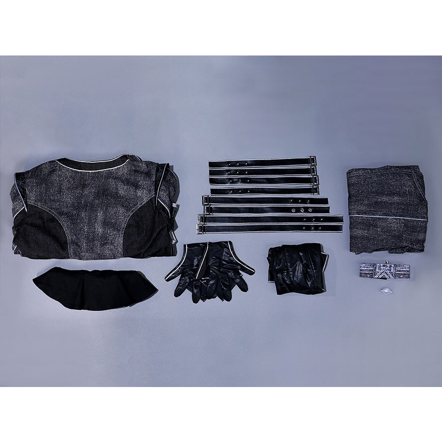 Flat lay of complete Alicia cosplay costume set