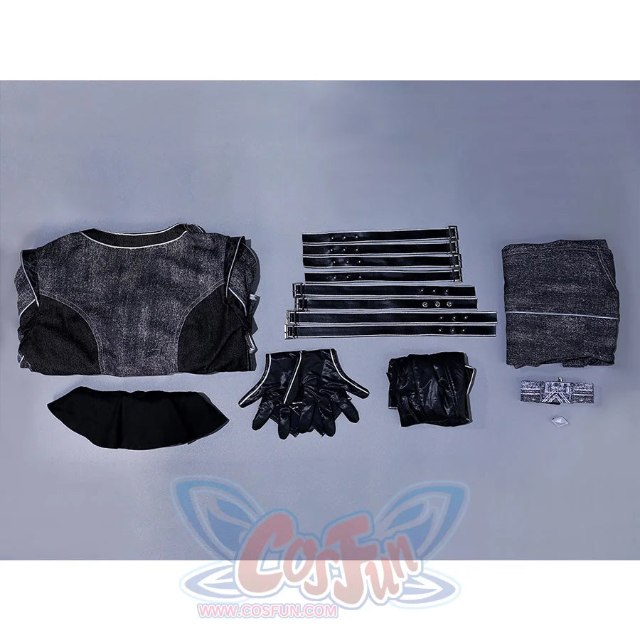 Flat lay of complete Alicia cosplay costume set