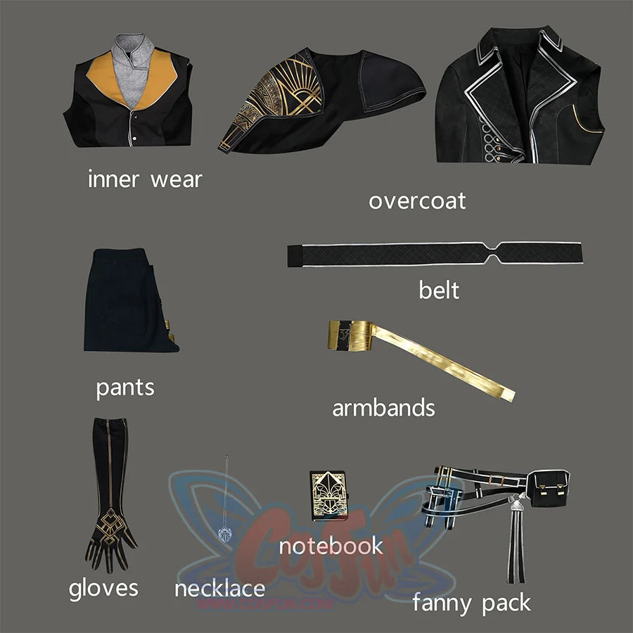 Clair Obscur: Expedition 33 Lune Cosplay Costume All Set, includes inner wear, overcoat, pants, belt, armbands, gloves, necklace, armbands, fanny pack.