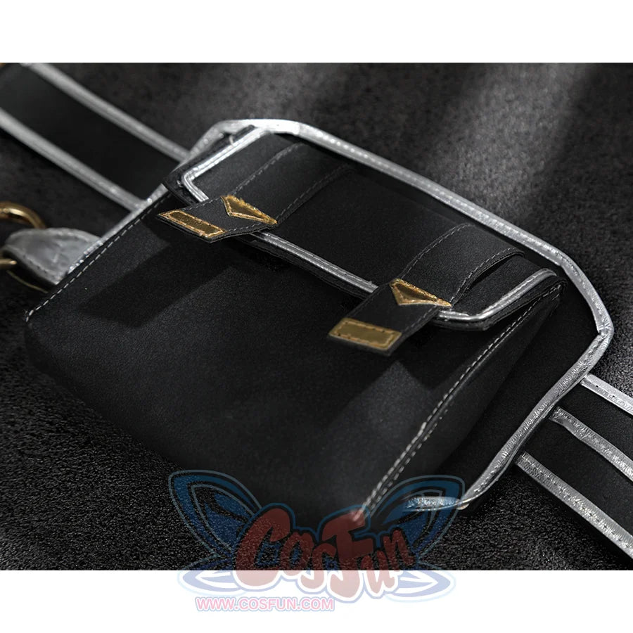 Lune cosplay ostume bag is black with silver and golden decoration.
