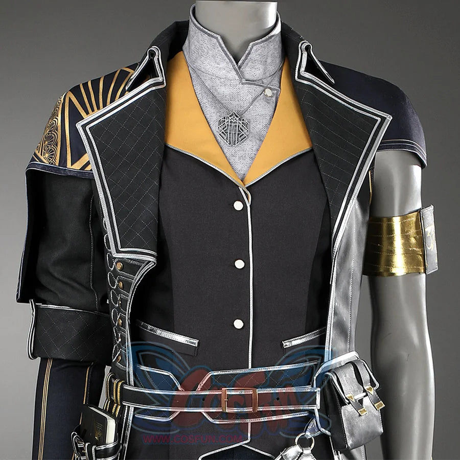 The inner wear is a faux two-piece design — a gray shirt underneath and a black vest with a yellow collar on top.