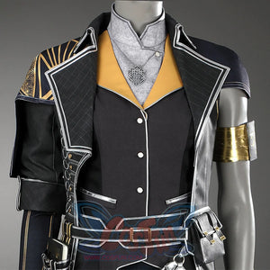 The inner wear is a faux two-piece design — a gray shirt underneath and a black vest with a yellow collar on top.