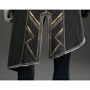 The asymmetrical tailcoat hem completes the look, with gold and silver thread decoration.