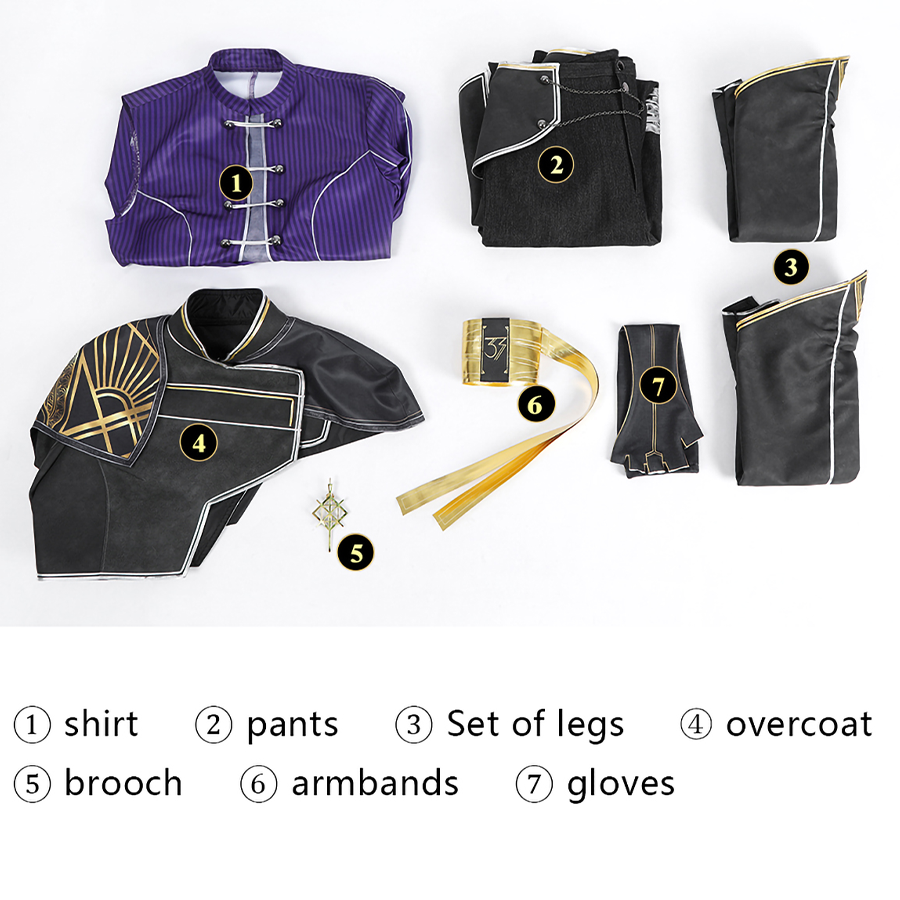 Maelle cosplay costume all set, includes shirt, pants, set of legs, overcoat, brooch, armbands, glove.