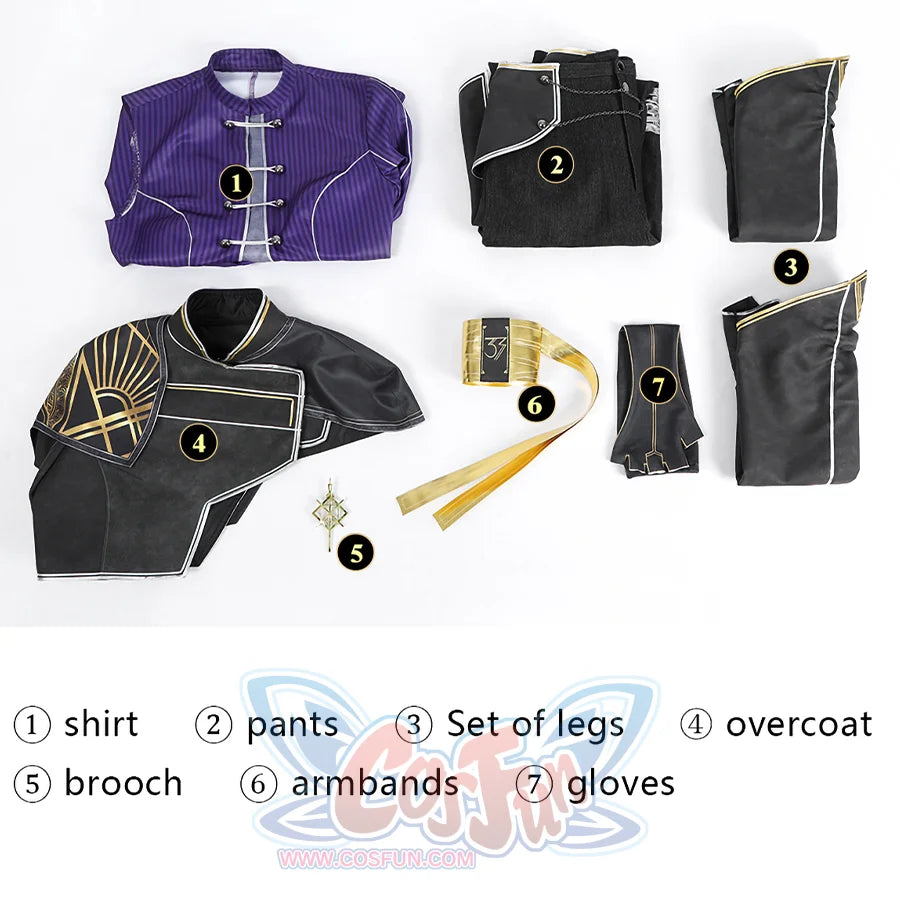 Maelle cosplay costume all set, includes shirt, pants, set of legs, overcoat, brooch, armbands, glove.
