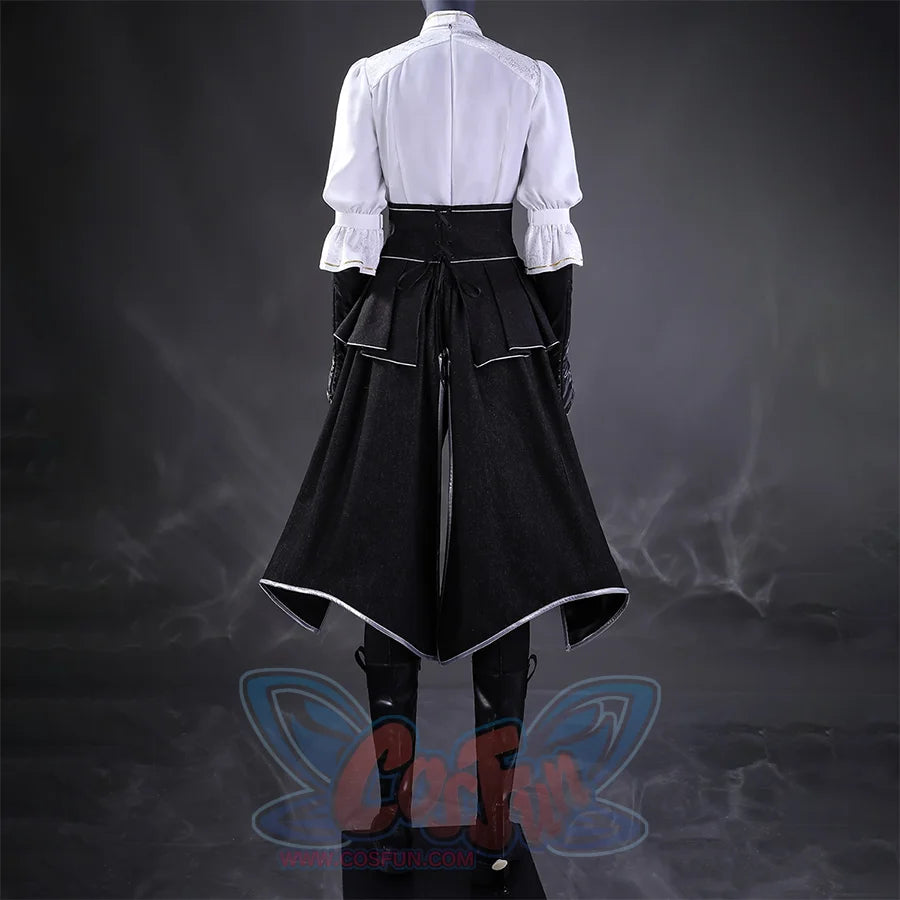Clair Obscur: Expedition 33 Maelle Cosplay Costume Back View, white shirt and black pants, with a matching back piece
