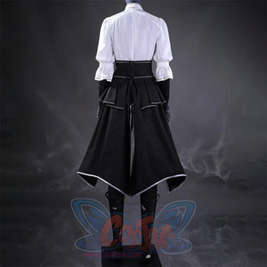 Clair Obscur: Expedition 33 Maelle Cosplay Costume Back View, white shirt and black pants, with a matching back piece
