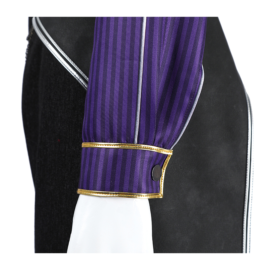 The cuffs are trimmed with gold and have a metal buckle.