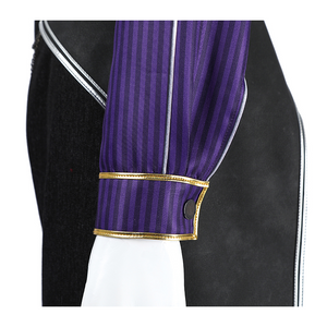 The cuffs are trimmed with gold and have a metal buckle.