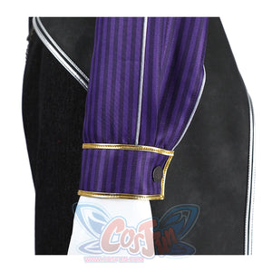 The cuffs are trimmed with gold and have a metal buckle.