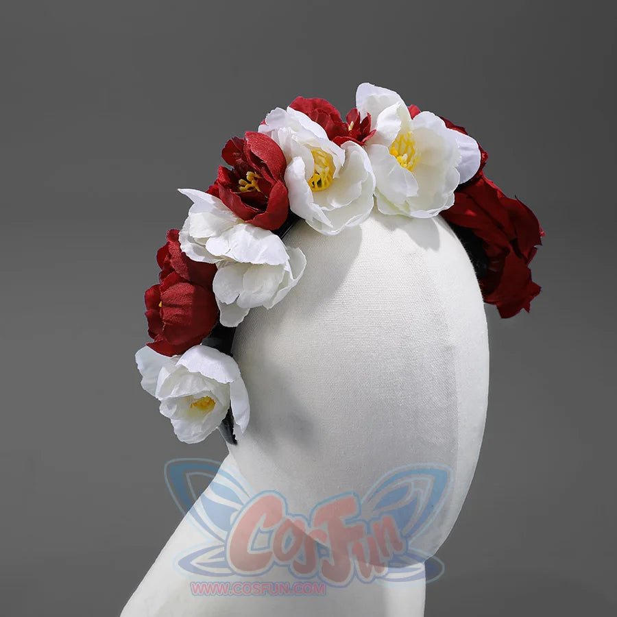 Maelle cosplay costume floral headband accessory with red and white artificial flowers