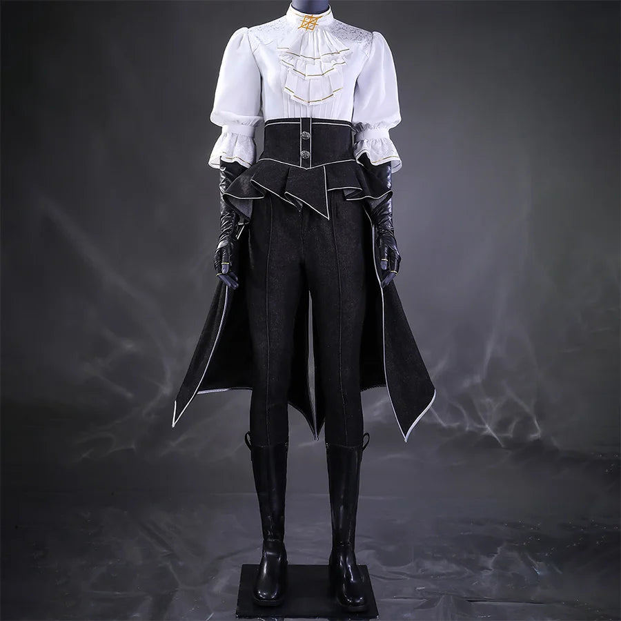 Clair Obscur: Expedition 33 Maelle Cosplay Costume Front View, the overall color of the clothes is black and white
