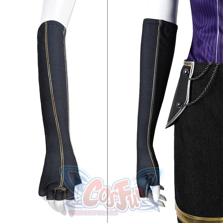 The glove are entirely black with gold thread embellishments.