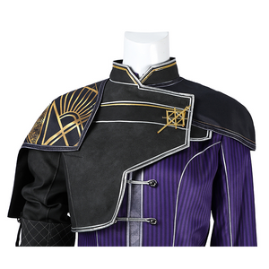 The irregularly shaped overcoat with golden and silver thread decoration.