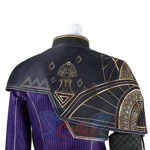 Back view of the Maelle overcoat adorned with golden patterns.