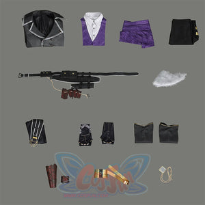 Clair Obscur: Expedition 33 Verso Cosplay Costume, includes coat, fake collar, waist, pants, belt group, hairy collar, cloak, gloves, leg covers, hand armor, sleeve badge, hairy collar decoration.