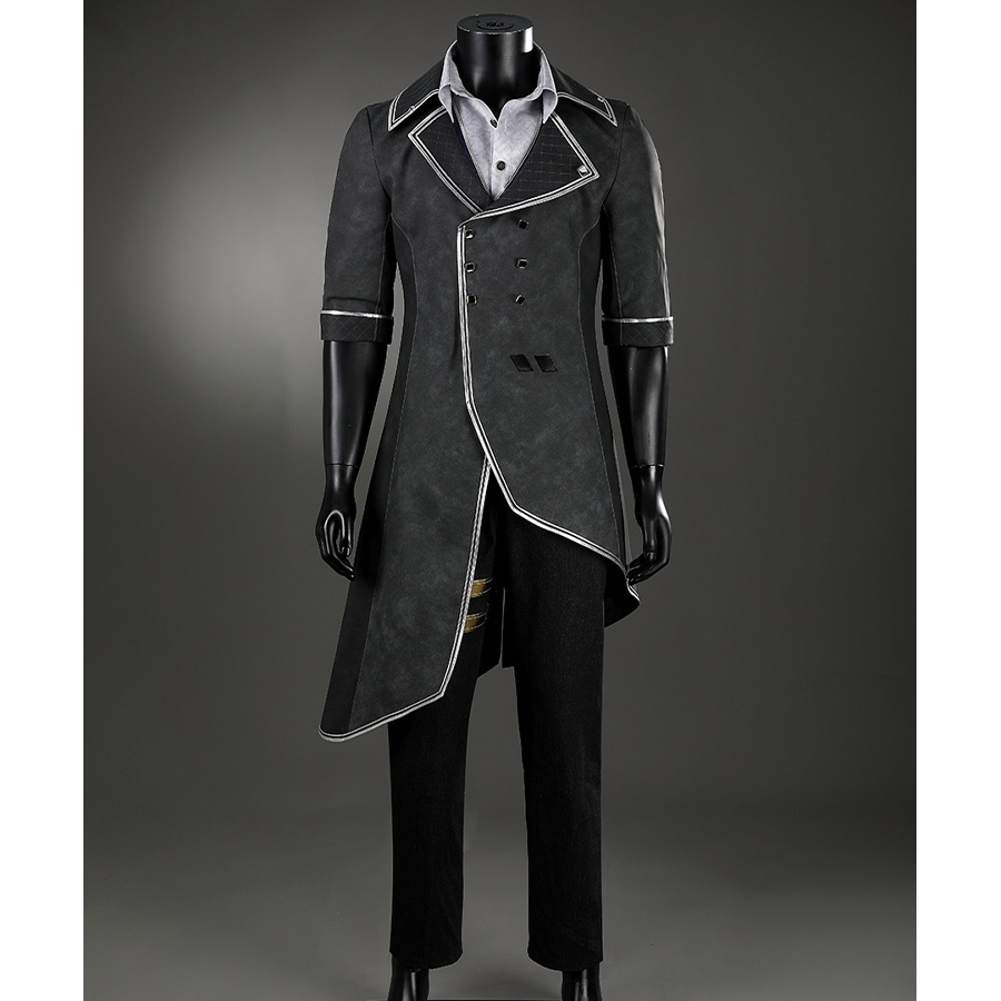 Clair Obscur: Expedition 33 Verso Cosplay Costume, lack and grey coat, front view.