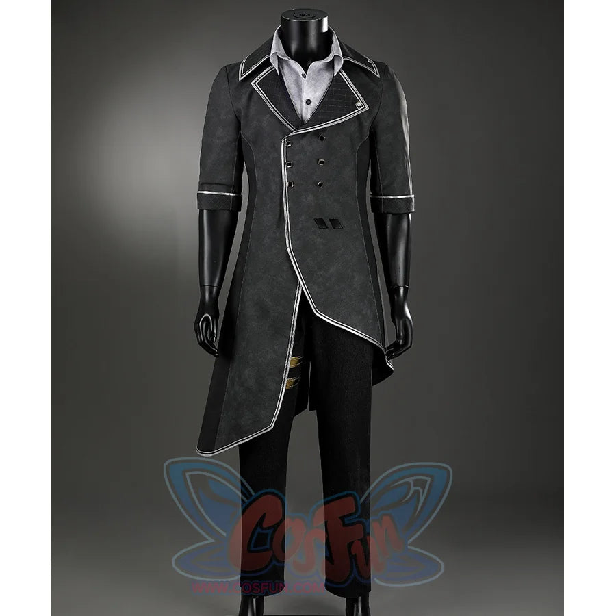 Clair Obscur: Expedition 33 Verso Cosplay Costume, lack and grey coat, front view.