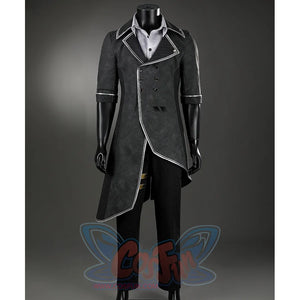 Clair Obscur: Expedition 33 Verso Cosplay Costume, lack and grey coat, front view.