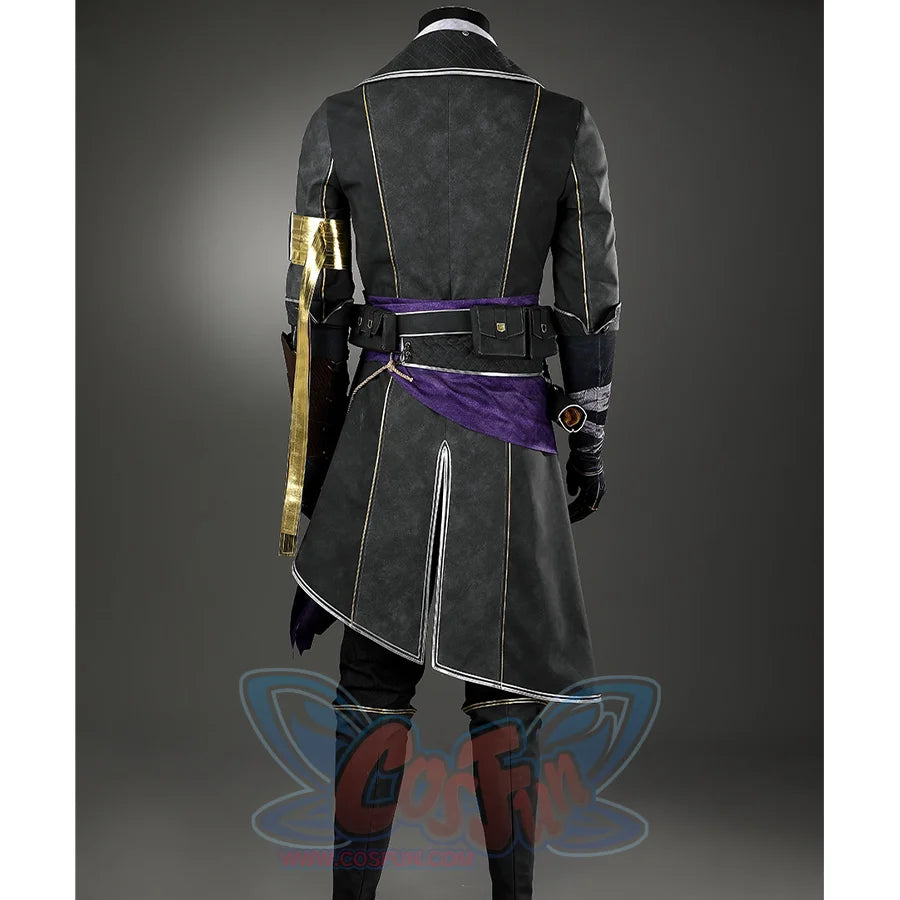 Clair Obscur: Expedition 33 Verso Cosplay Costume, back view of black coat and purple waist.