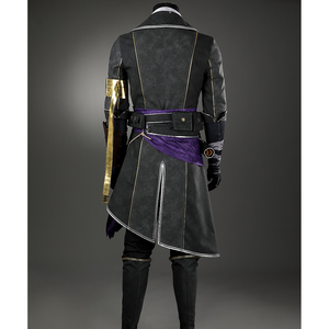 Clair Obscur: Expedition 33 Verso Cosplay Costume, back view of black coat and purple waist.