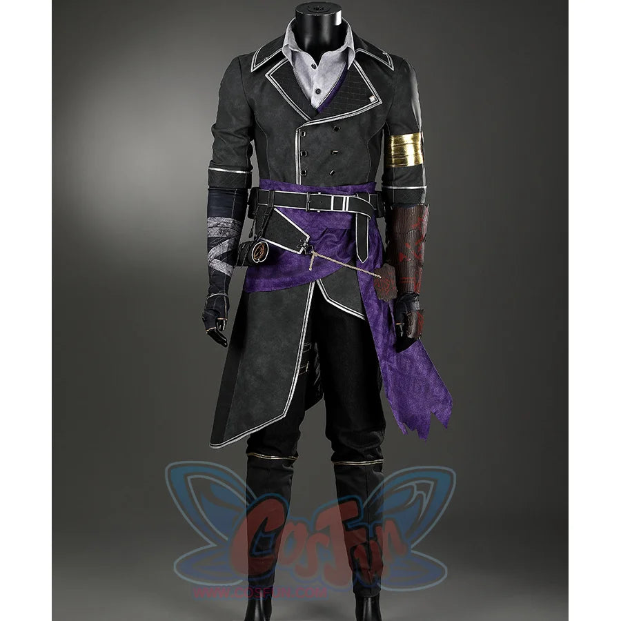Clair Obscur: Expedition 33 Verso Cosplay Costume, front view of black coat and purple waist.