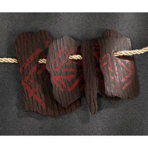 Clair Obscur: Expedition 33 Verso Cosplay Costume, brown wood grain waist decoration has red pattern on it.