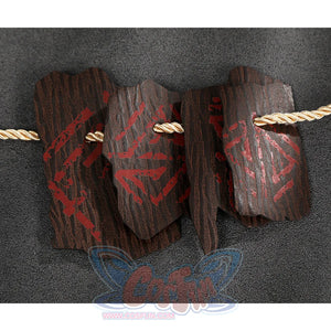 Clair Obscur: Expedition 33 Verso Cosplay Costume, brown wood grain waist decoration has red pattern on it.