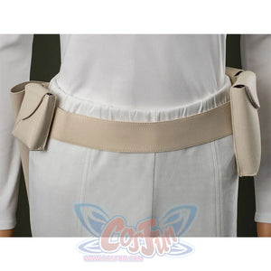 Close-up Padmé cosplay costume in white