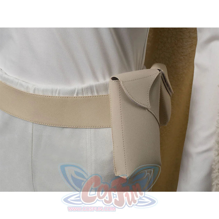 Close-up Padmé cosplay costume in white