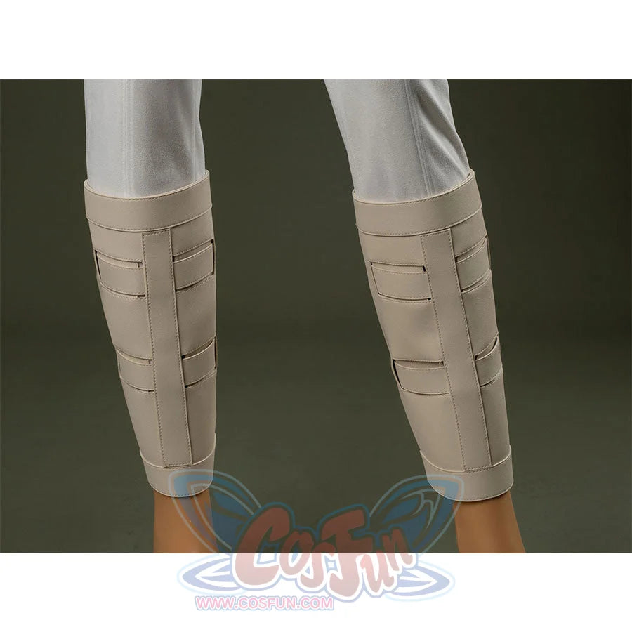 Close-up Padmé cosplay costume in white