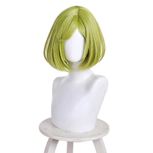 Witch Hat Atelier Coco cosplay wig featuring short green bob-cut hair on a white mannequin