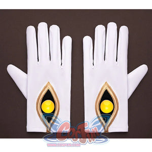 Code Geass: Lelouch of the Rebellion Suzaku Kururugi Knight of Zero Cosplay Costume's gloves is white, with gold eye and topaz.
