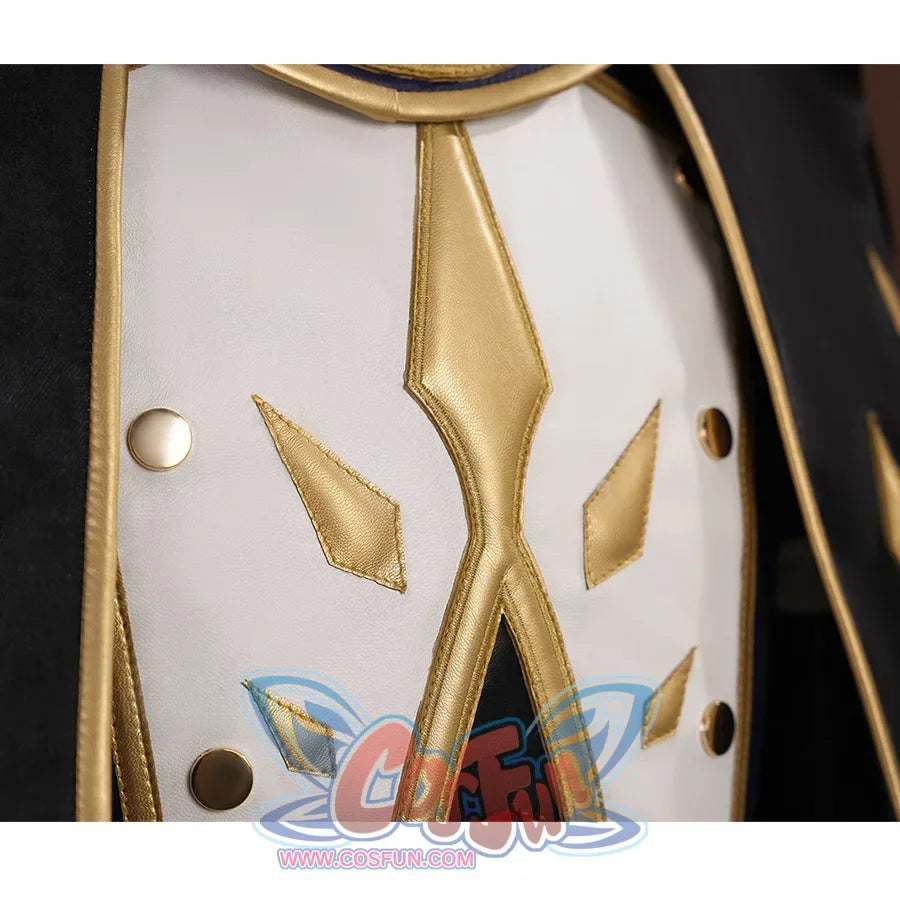 The top is a combination of white, dark purple and black, with gold decorative lines outlining an exquisite pattern, a red gem embedded in the center.