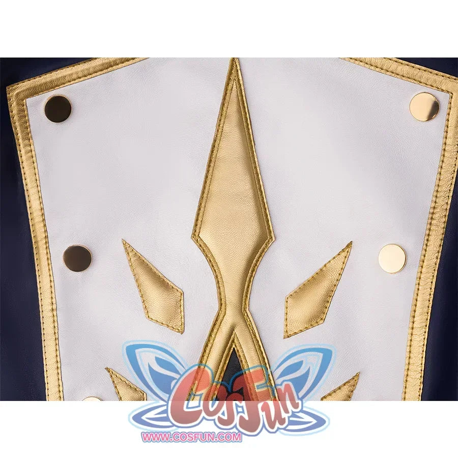 The top is a combination of white, dark purple and black, with gold decorative lines outlining an exquisite pattern, metal buttons on both sides.