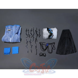 Corpse Bride Emily Cosplay Costume, includes tube top dress, skirt accessories, veil, bustle, leg warmers, waist chain, anklet chain, sleeves