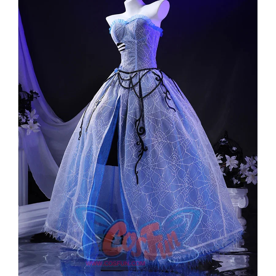 Corpse Bride Emily Cosplay Costume, double-layered skirt with front slit design,side view