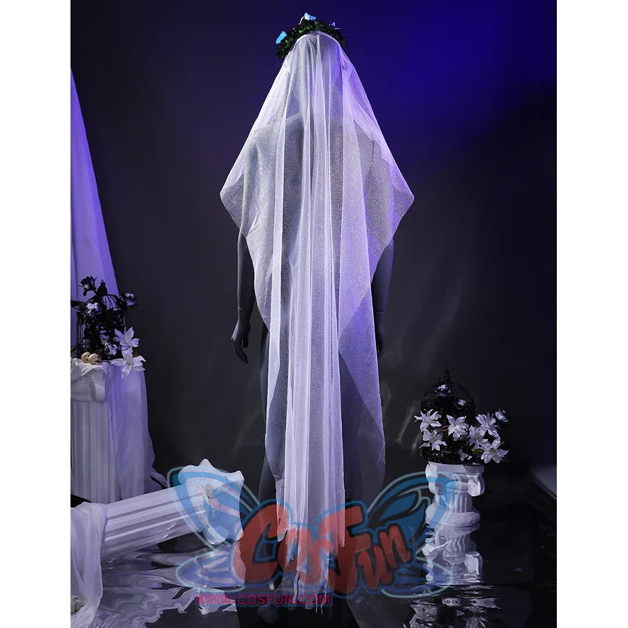Corpse Bride Emily Cosplay Costume, white irregular long veil