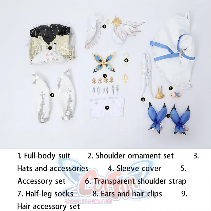 Full accessory set layout for DNA Duet Night Abyss Truffle cosplay costume with all components