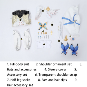 Full accessory set layout for DNA Duet Night Abyss Truffle cosplay costume with all components