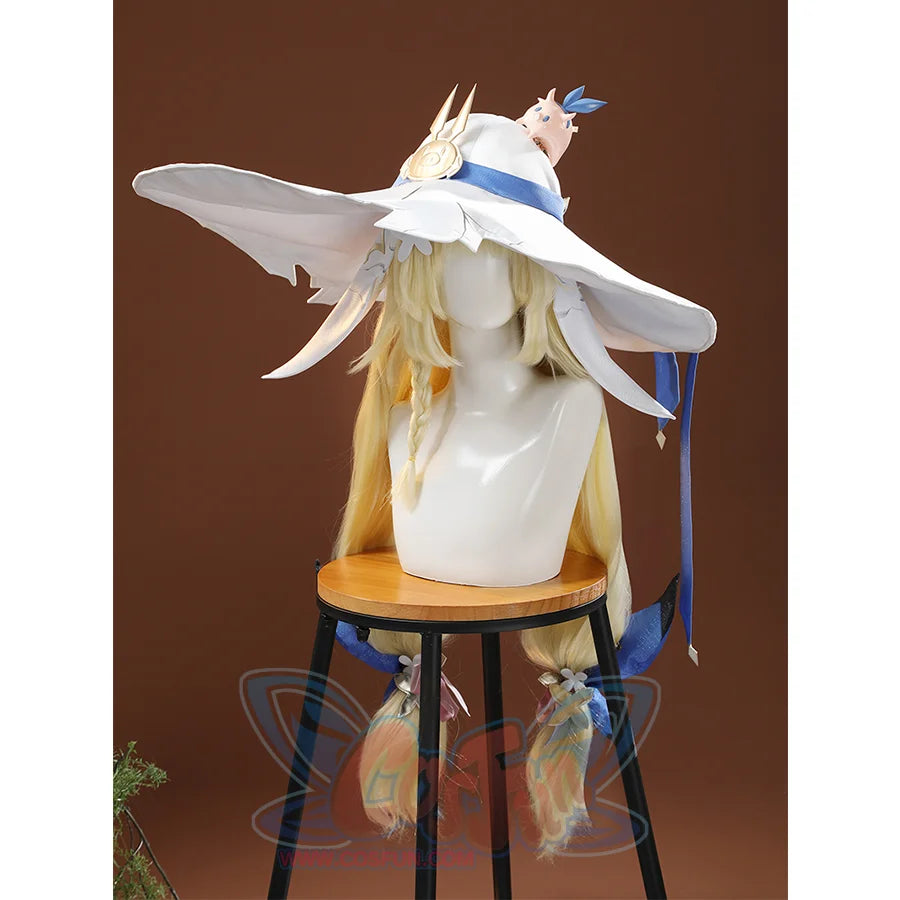 White hat with blonde wig and blue ribbon for DNA Duet Night Abyss Truffle cosplay costume set