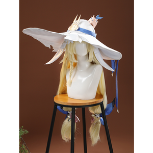 White hat with blonde wig and blue ribbon for DNA Duet Night Abyss Truffle cosplay costume set